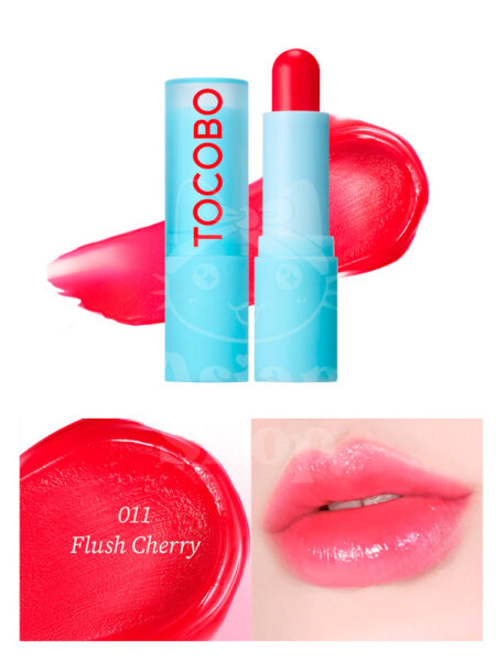 TOCOBO Glass Tinted Lip Balm modo de uso textura tono 011 flush cherry foto