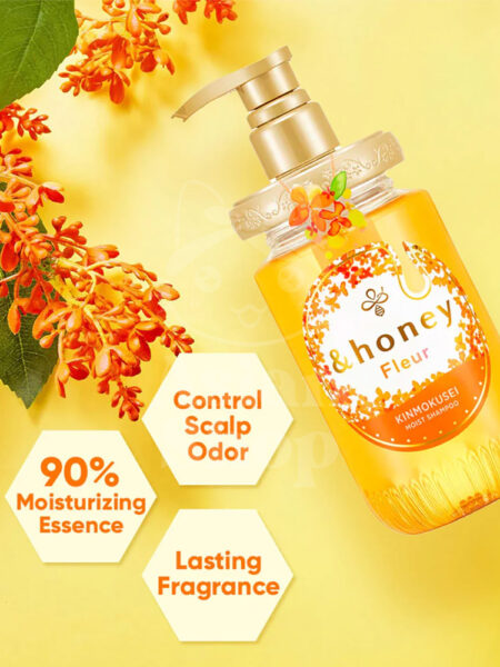 Beneficios del &HONEY Fleur Kinmokusei Moist Shampoo con miel y flor de osmanthus